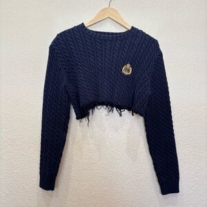 Vintage 1990s Lauren Ralph Lauren Embroidered 3D Knit Crewneck Sweater Cropped